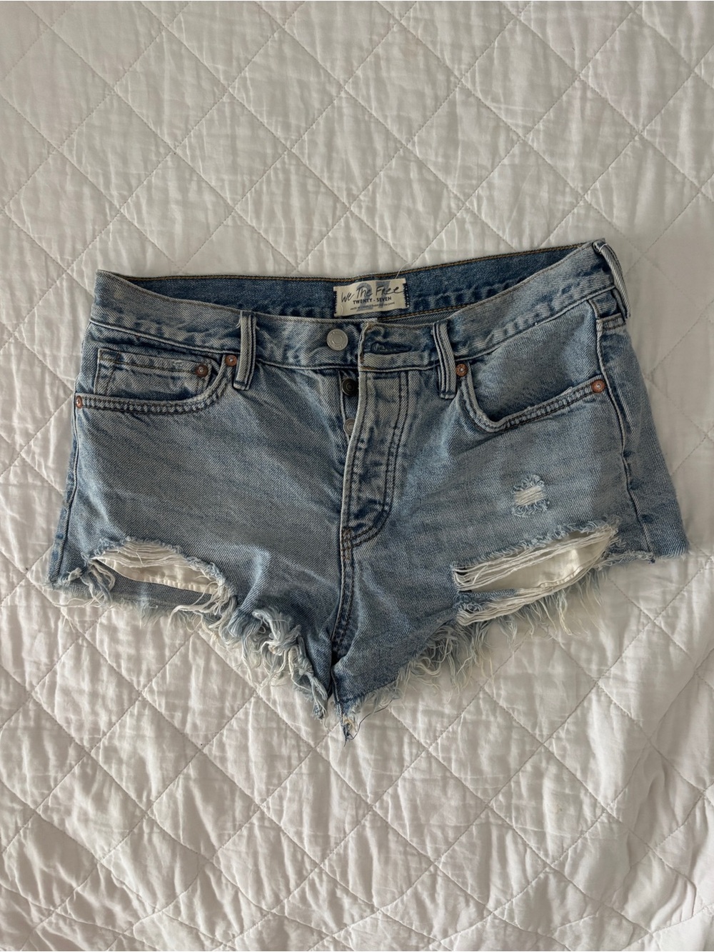 We The Free Light Blue Distressed Denim Shorts